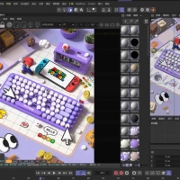 C4D马里奥元素键盘桌面游戏机电脑场景3D建模OC渲染工程源文件