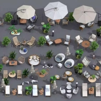 C4D户外活动座椅户外露营桌椅植物盆栽遮阳伞SU模型3D素材28套